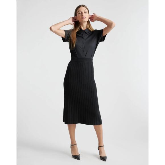 QUINCE Black Mongolian Cashmere Midi Skirt NWT Size Medium - Picture 3 of 8